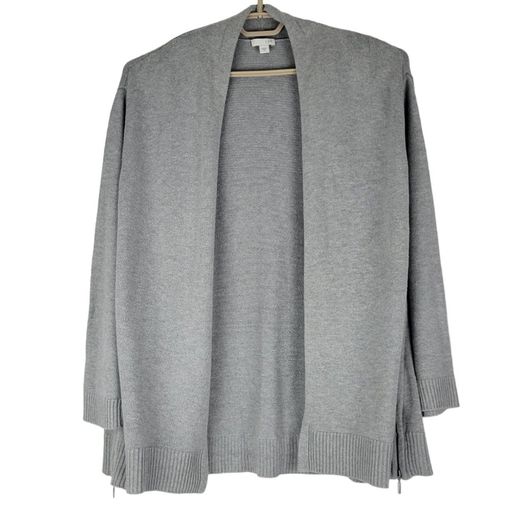 J. JILL Side Zipper Open Front Cardigan Sweater Long Sleeve Cotton Gray XL